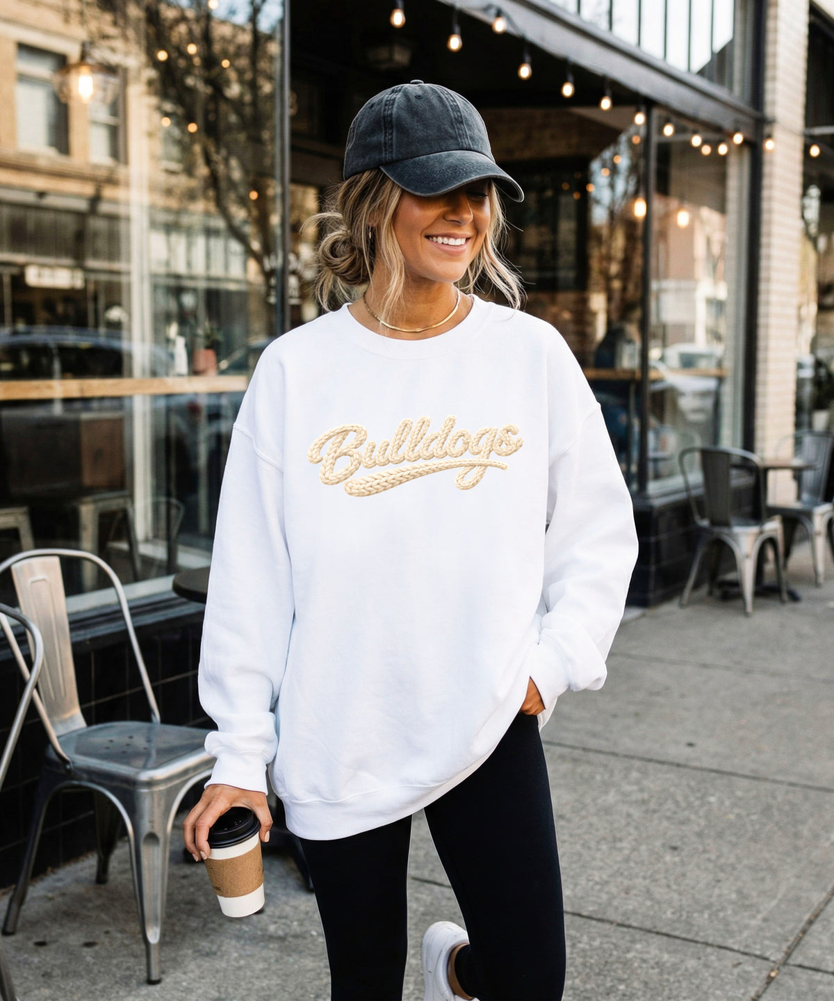 Bulldogs game day sweatshirt ink-printed yarn look in White, view 4