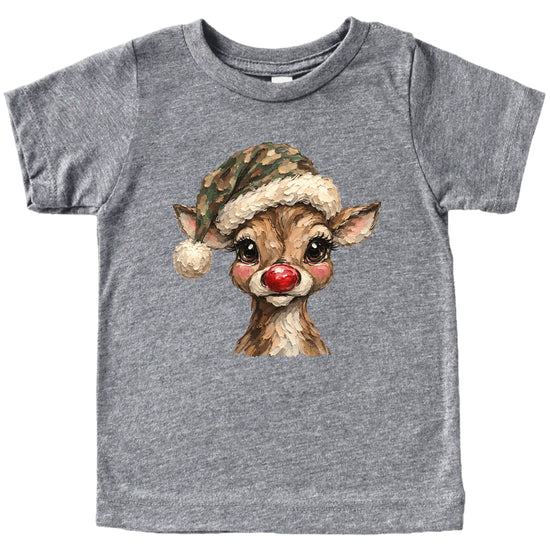 Camo reindeer Christmas shirt for toddler boys and girls, Granite Heather