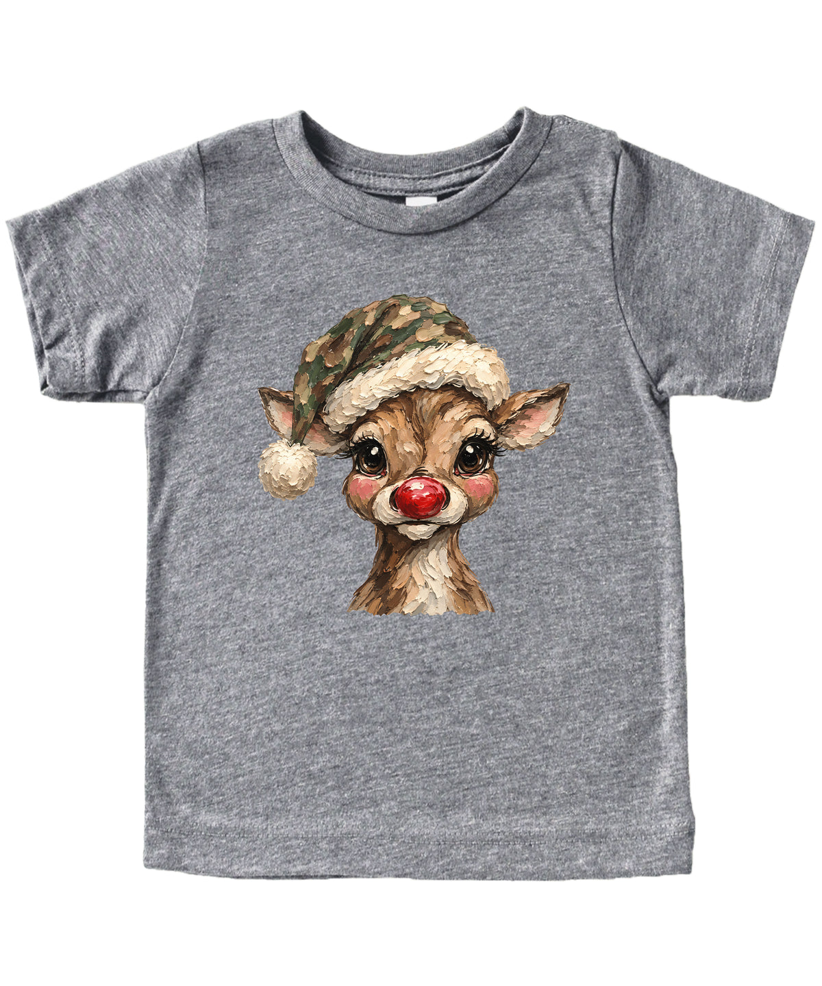 Camo reindeer Christmas shirt for toddler boys and girls, Granite Heather