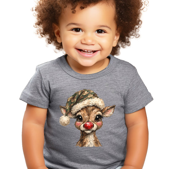 Camo reindeer Christmas shirt for toddler boys and girls, Granite Heather