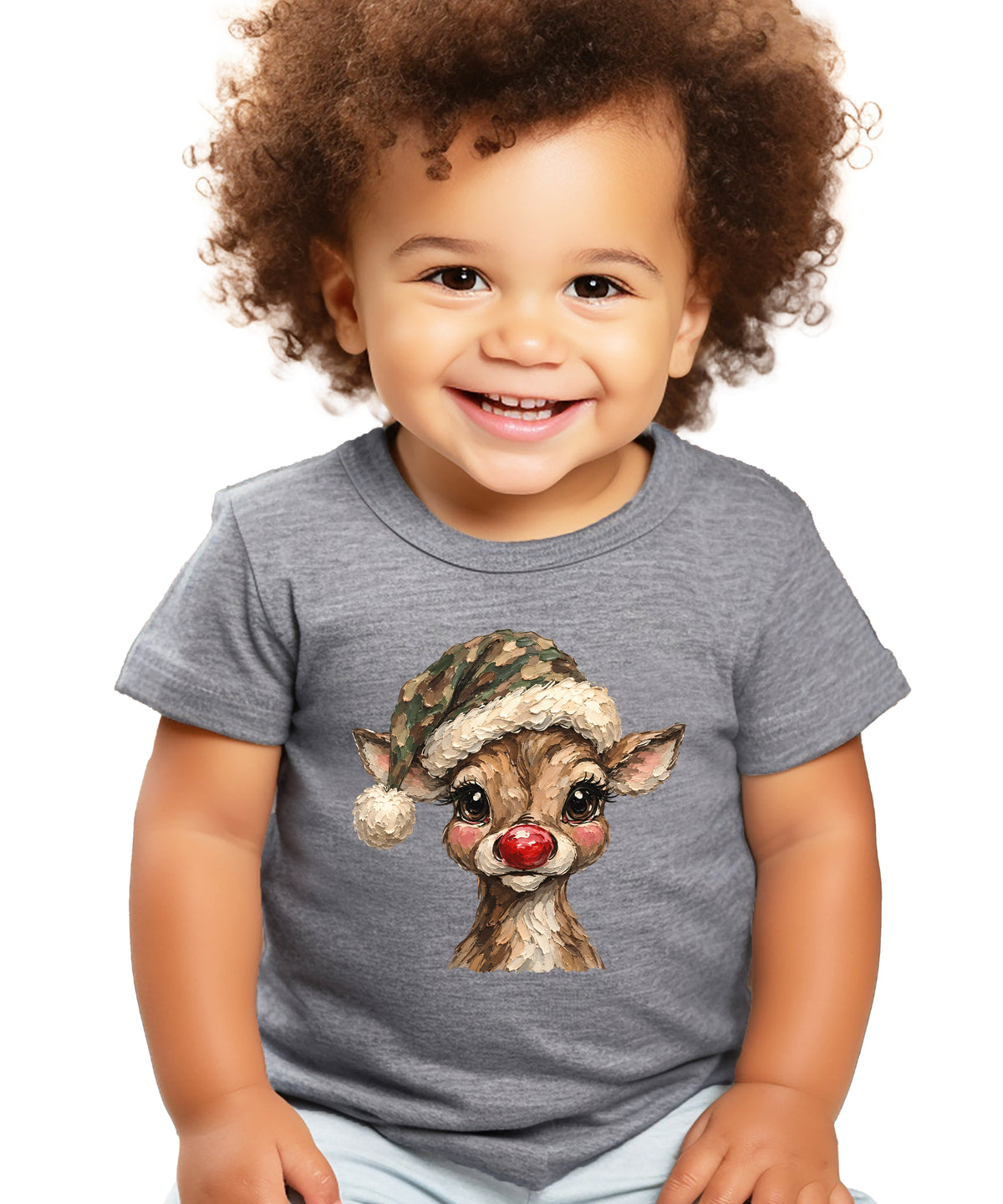 Camo reindeer Christmas shirt for toddler boys and girls, Granite Heather