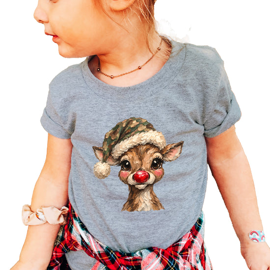 Camo reindeer Christmas shirt for toddler boys and girls, Granite Heather