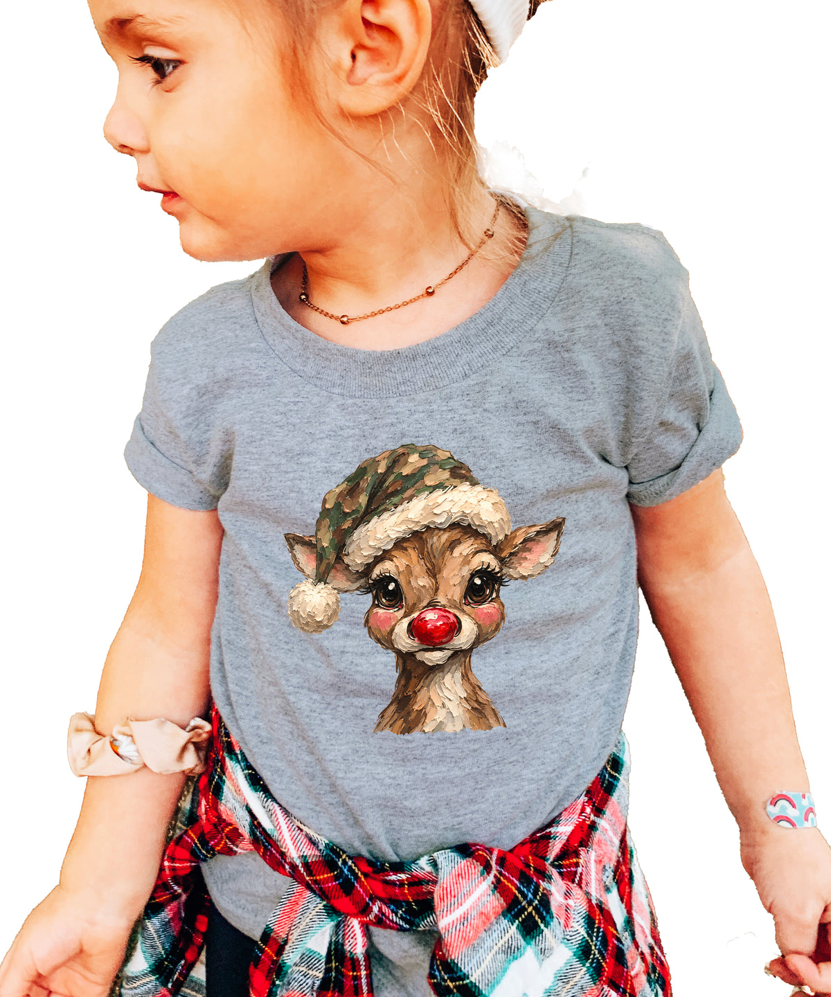 Camo reindeer Christmas shirt for toddler boys and girls, Granite Heather