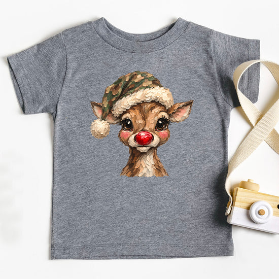 Camo reindeer Christmas shirt for toddler boys and girls, Granite Heather