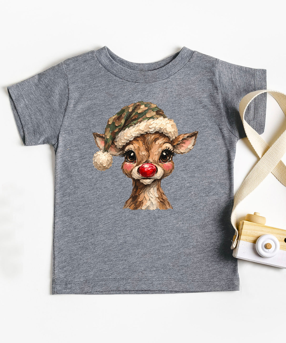 Camo reindeer Christmas shirt for toddler boys and girls, Granite Heather