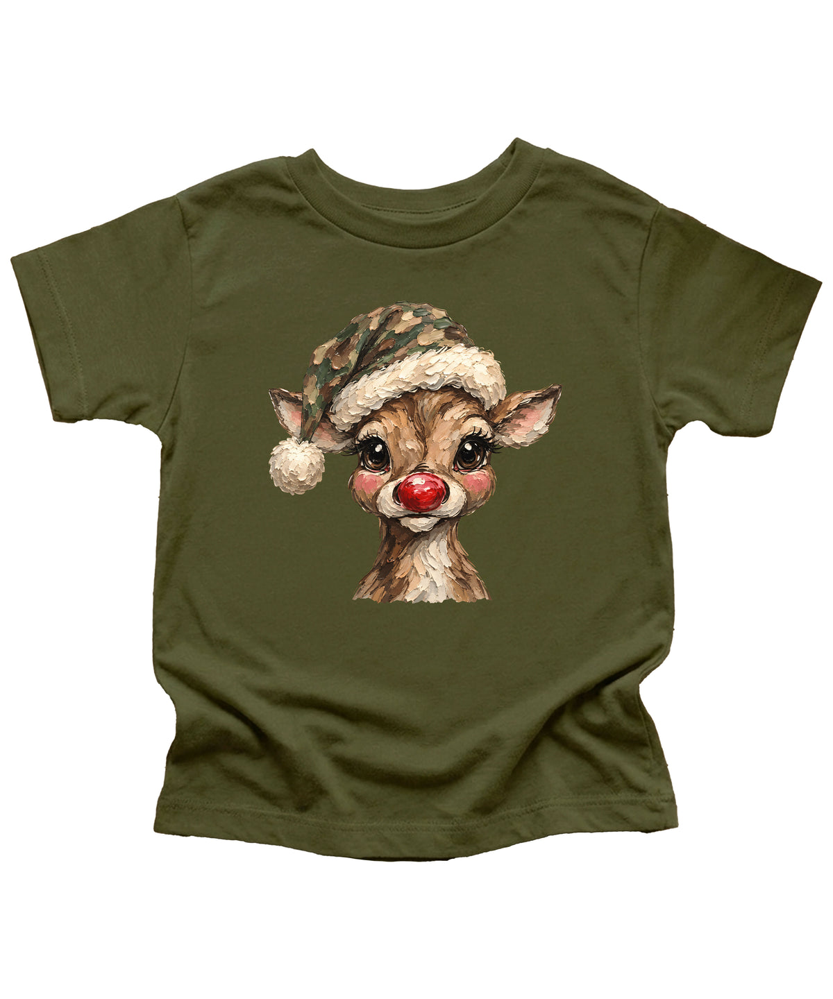 Camo reindeer Christmas shirt for toddler boys and girls, Military Green