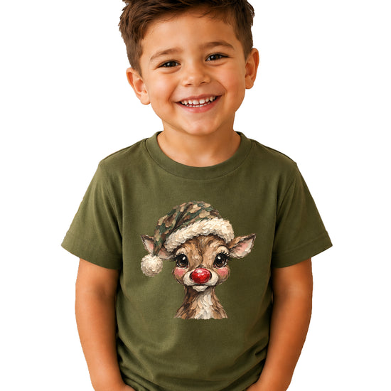 Camo reindeer Christmas shirt for toddler boys and girls, Military Green