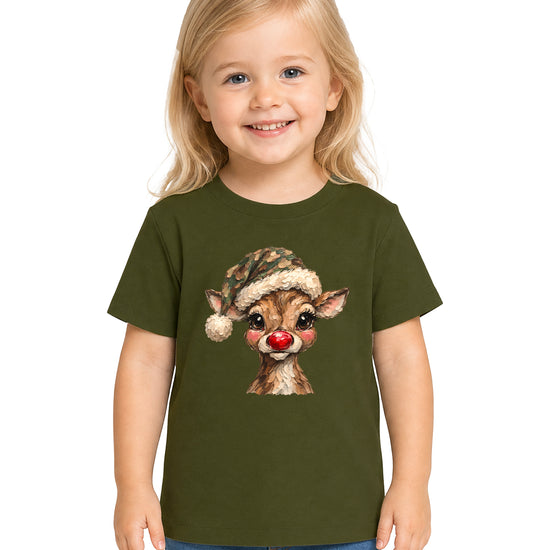 Camo reindeer Christmas shirt for toddler boys and girls, Military Green