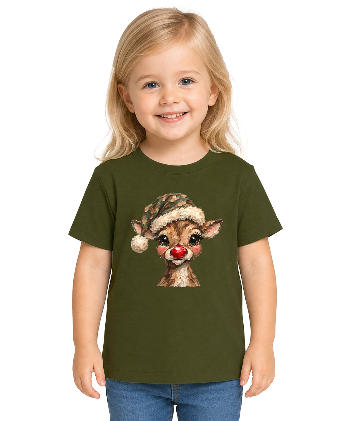 Camo reindeer Christmas shirt for toddler boys and girls, Military Green