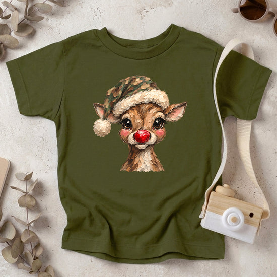 Camo reindeer Christmas shirt for toddler boys and girls, Military Green