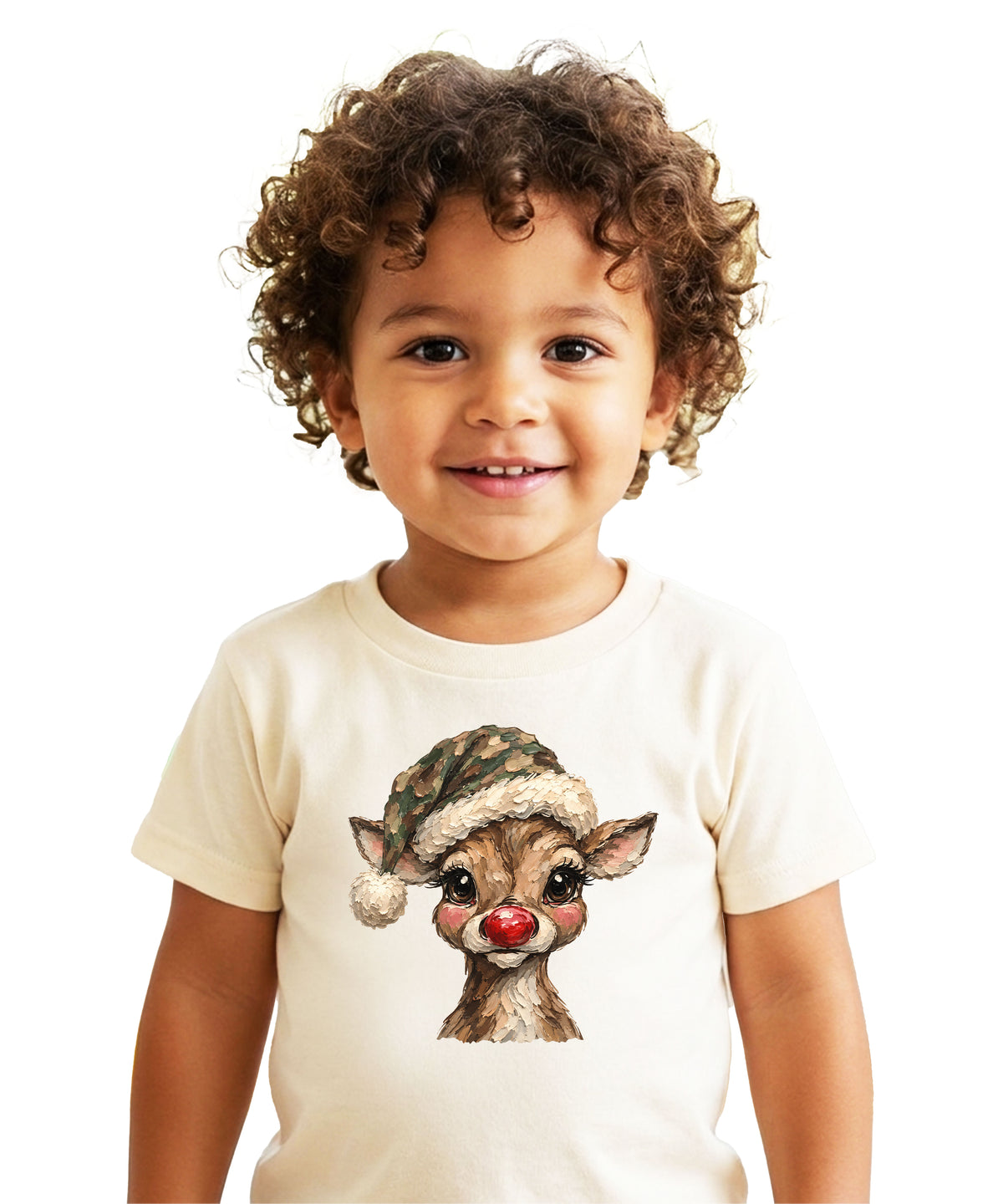 Camo reindeer Christmas shirt for toddler boys and girls, Natural