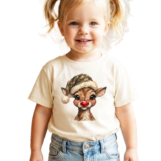 Camo reindeer Christmas shirt for toddler boys and girls, Natural