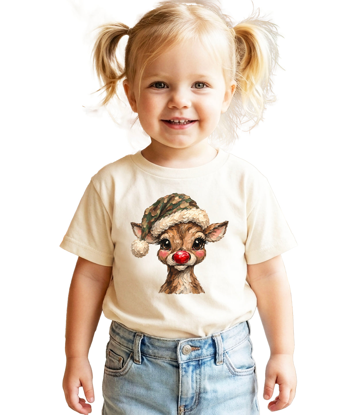 Camo reindeer Christmas shirt for toddler boys and girls, Natural