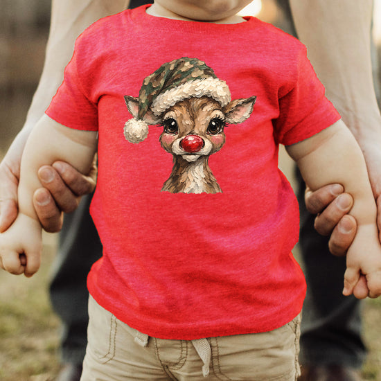 Camo reindeer Christmas shirt for toddler boys and girls, Vintage Red