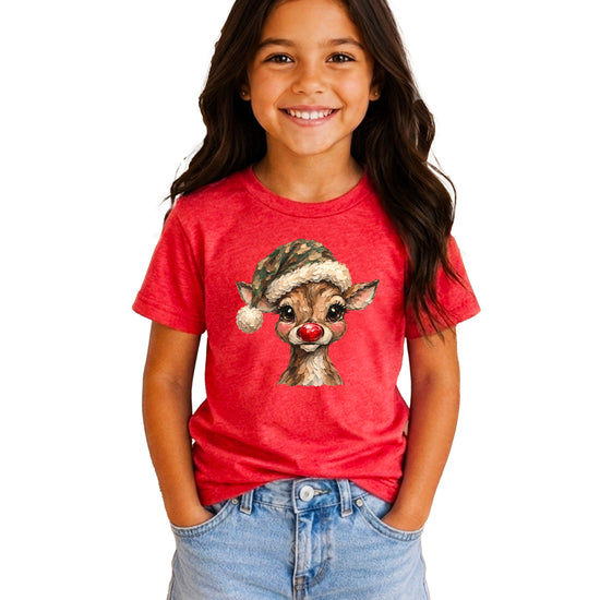Camo reindeer Christmas shirt for toddler boys and girls, Vintage Red