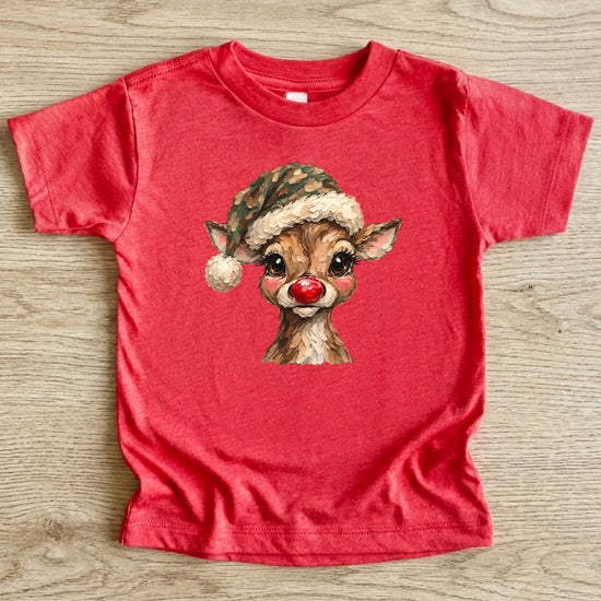 Camo reindeer Christmas shirt for toddler boys and girls, Vintage Red