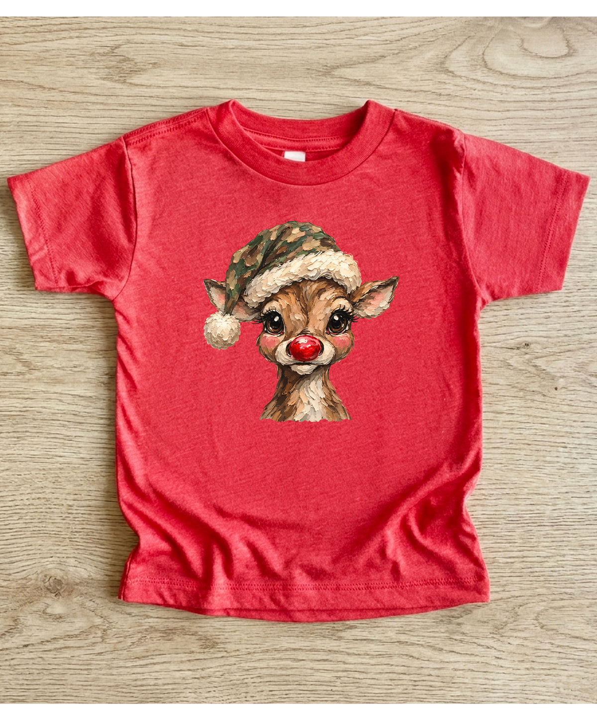 Camo reindeer Christmas shirt for toddler boys and girls, Vintage Red