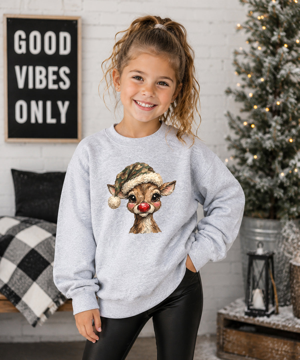 Camo reindeer Christmas sweatshirt for kids