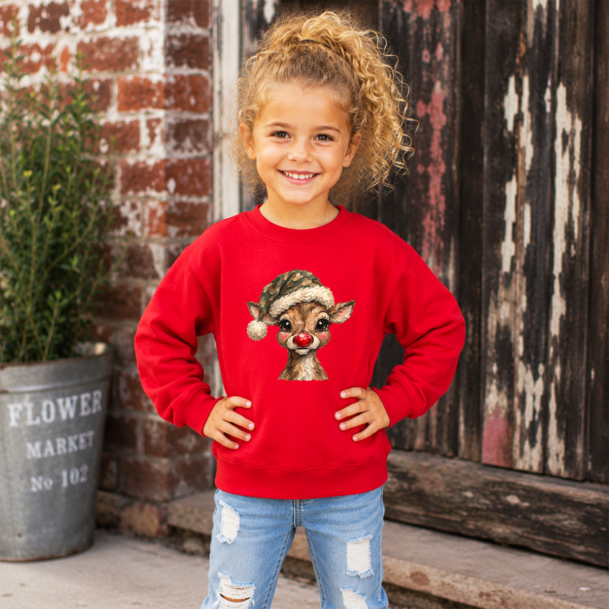 Camo reindeer Christmas sweatshirt for kids