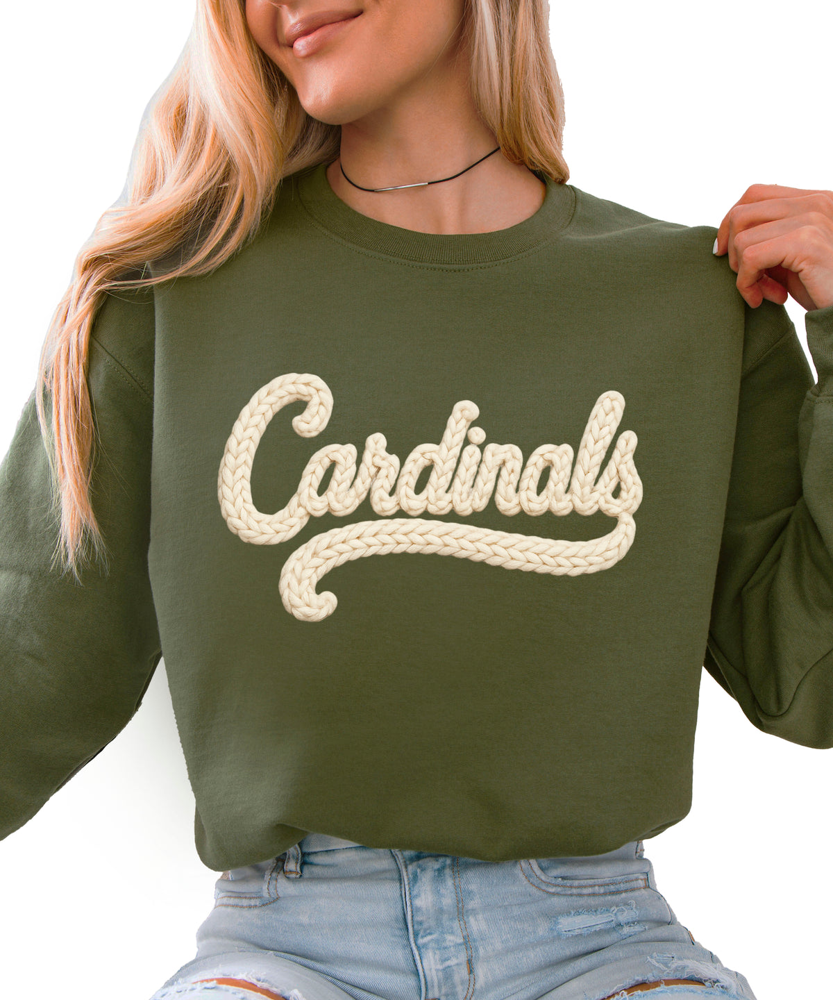 Cardinals yarn look crewneck sweatshirt for women in Army Green
