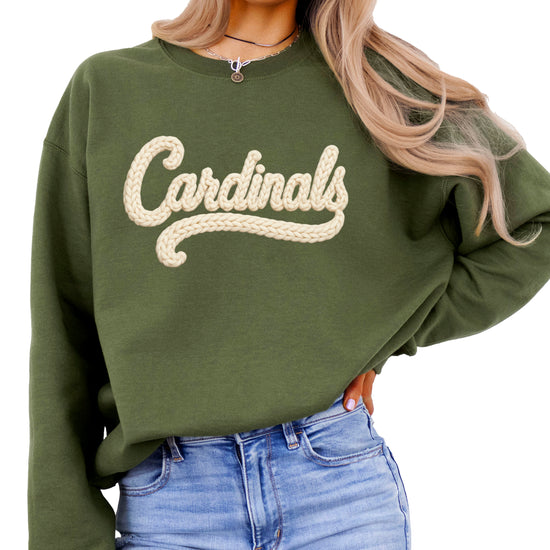 Cardinals yarn look crewneck sweatshirt for women in Army Green