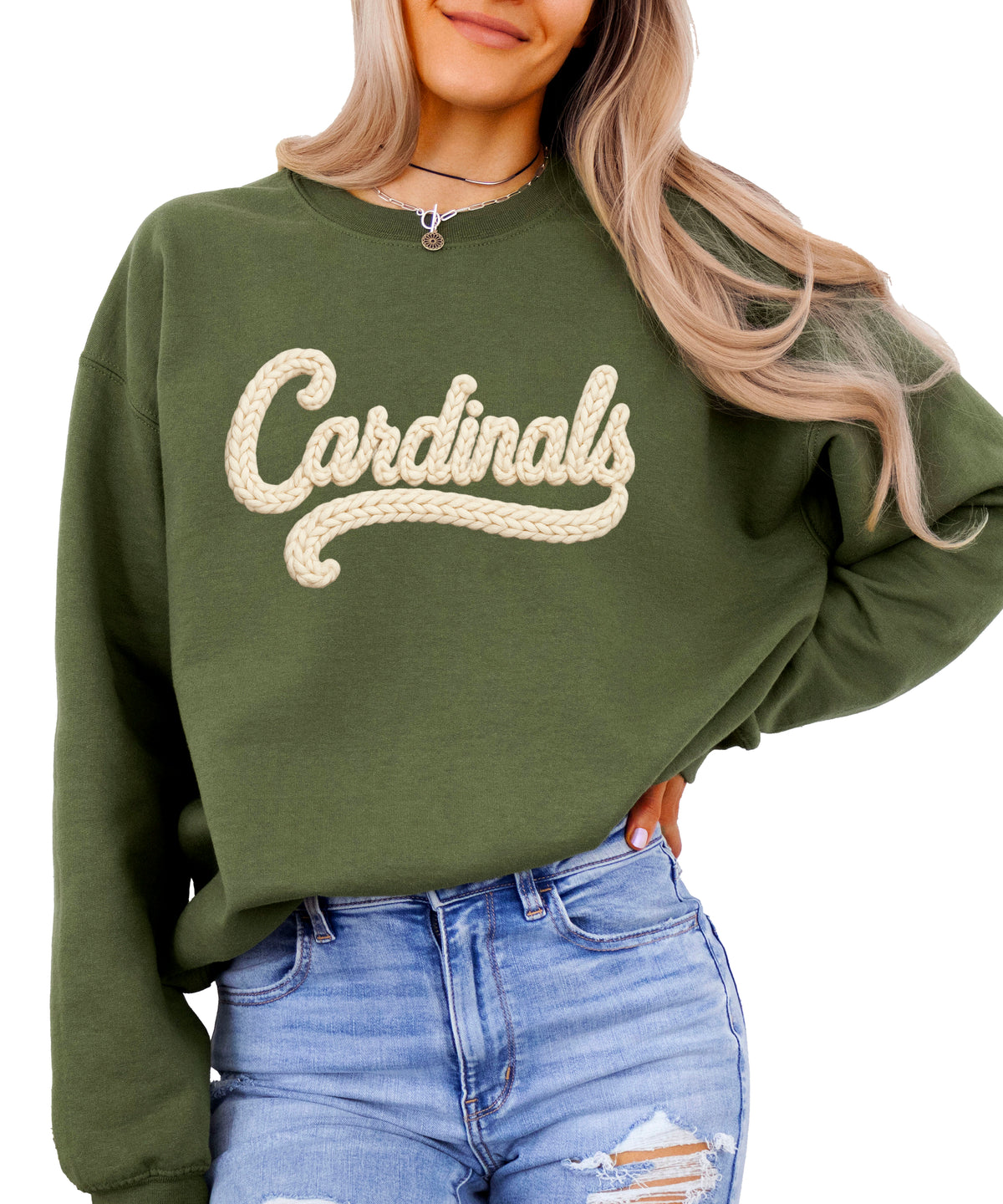 Cardinals yarn look crewneck sweatshirt for women in Army Green