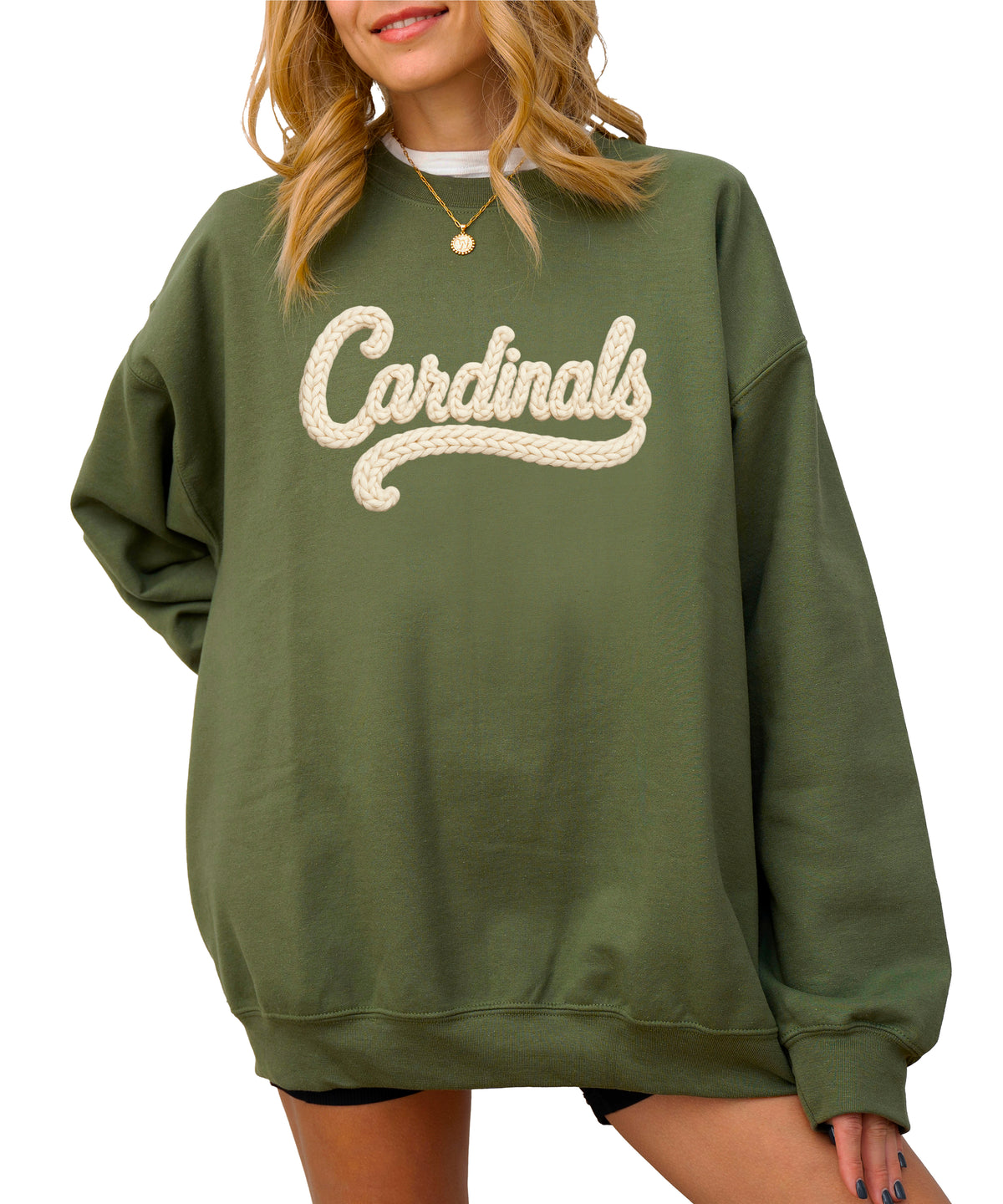 Cardinals yarn look crewneck sweatshirt for women in Army Green