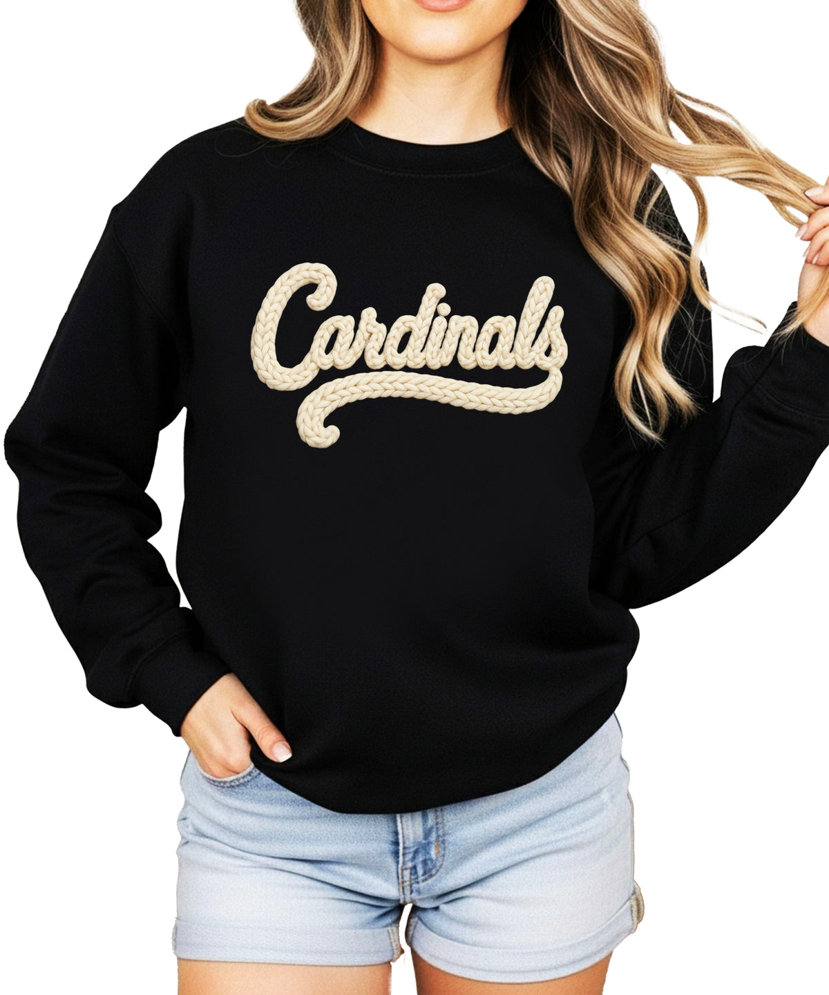Cardinals yarn look crewneck sweatshirt for women in Black