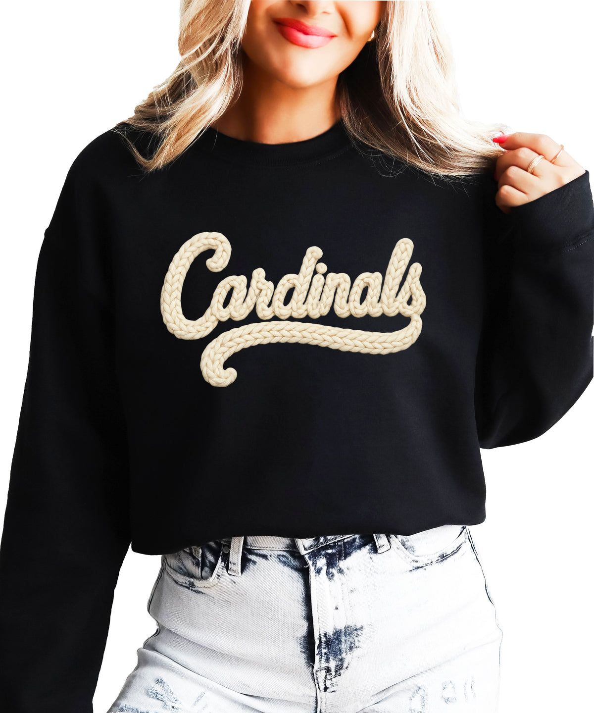 Cardinals yarn look crewneck sweatshirt for women in Black