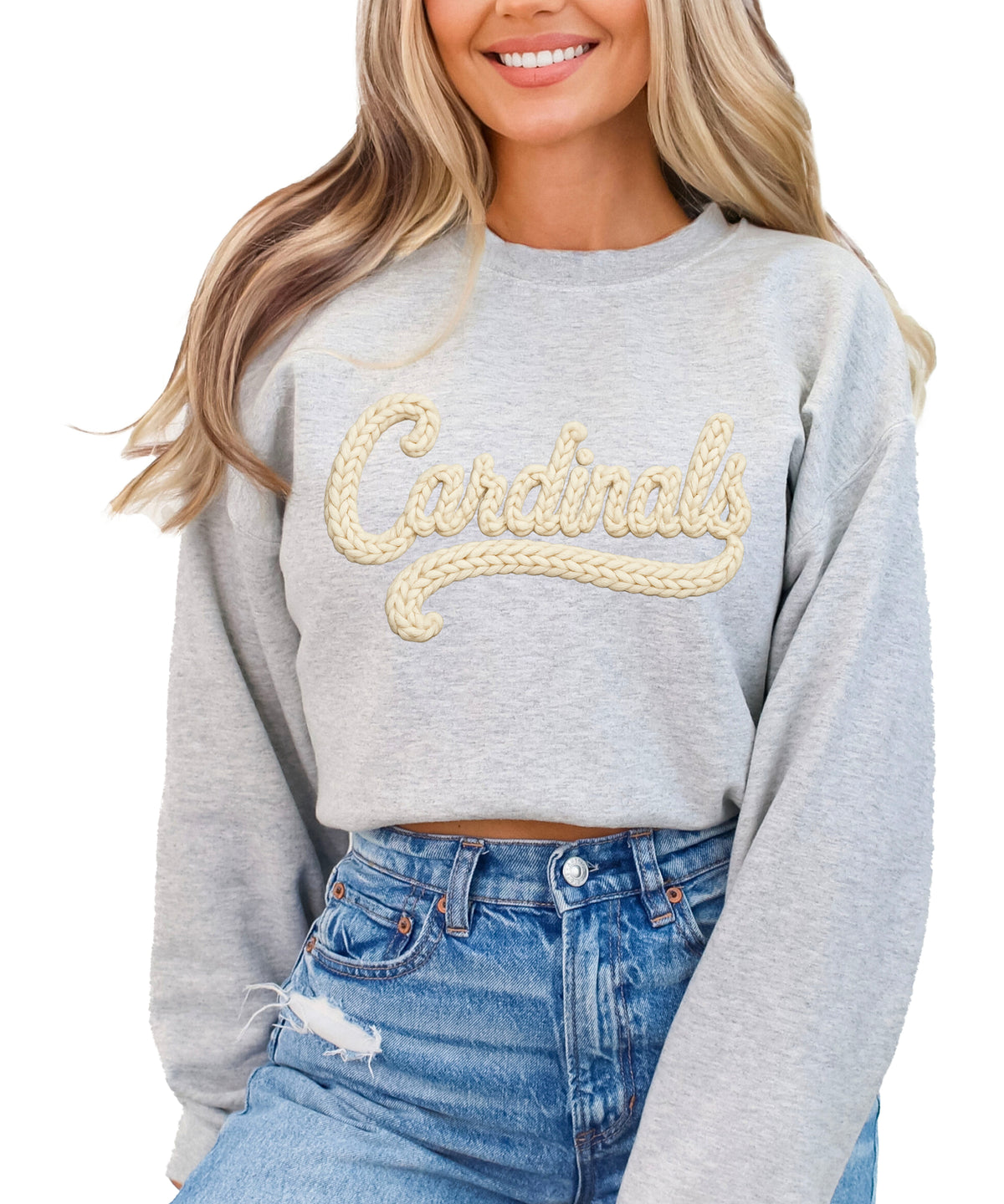 Cardinals yarn look crewneck sweatshirt for women in Gray
