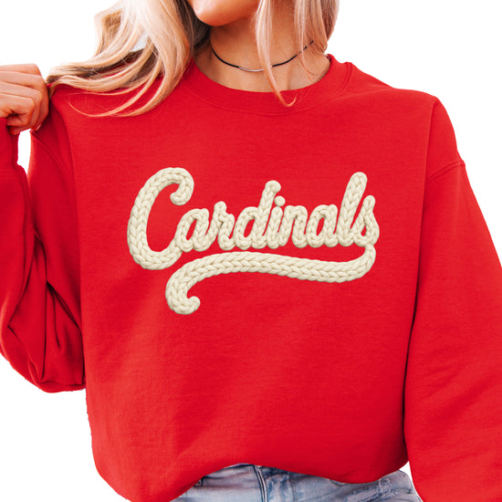 Cardinals yarn look crewneck sweatshirt for women in Red
