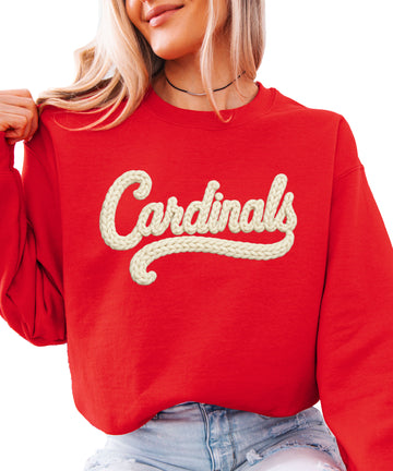 Cardinals yarn look crewneck sweatshirt for women in Red