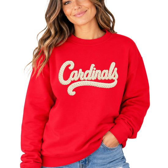 Cardinals yarn look crewneck sweatshirt for women in Red