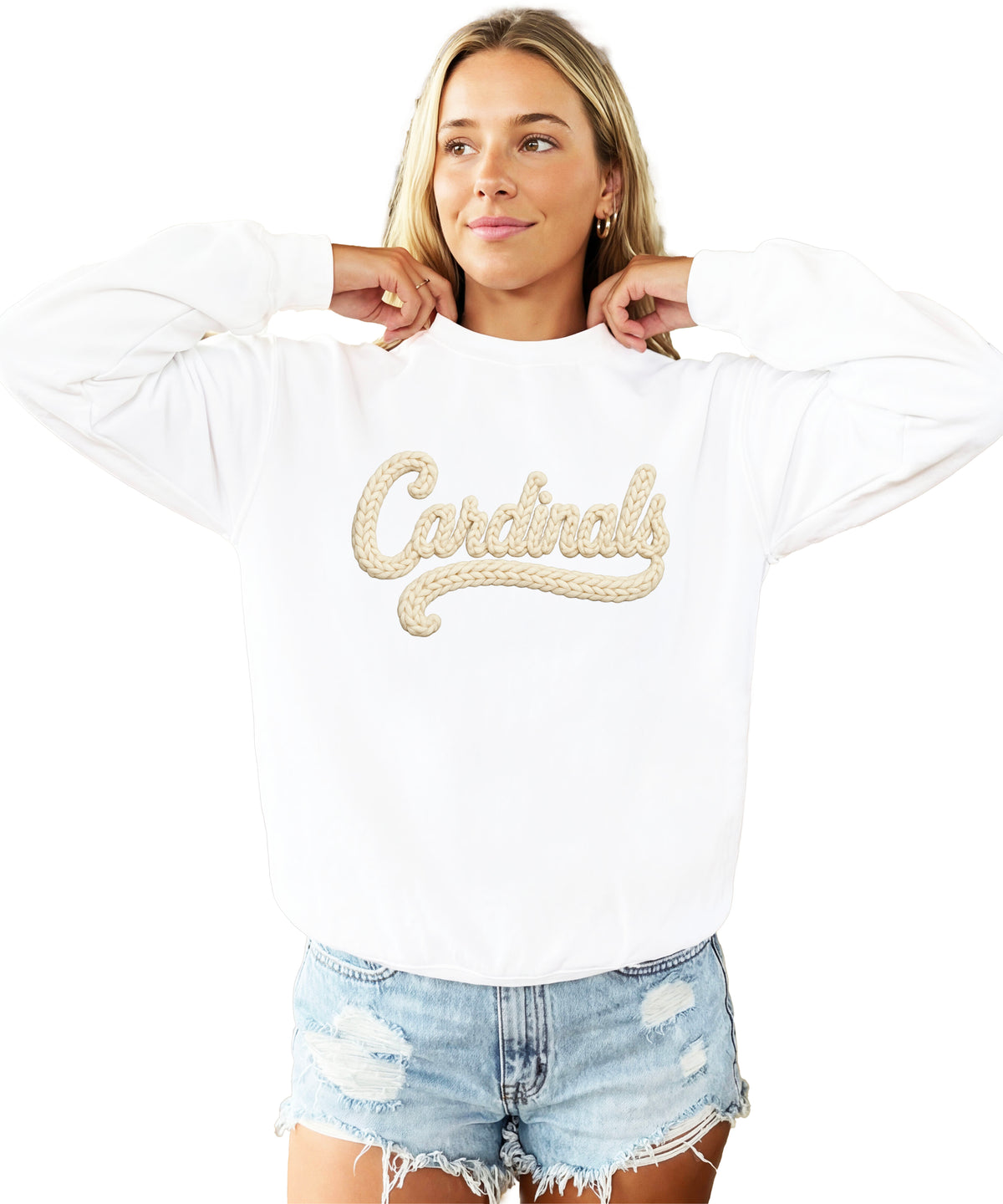 Cardinals yarn look crewneck sweatshirt for women in White