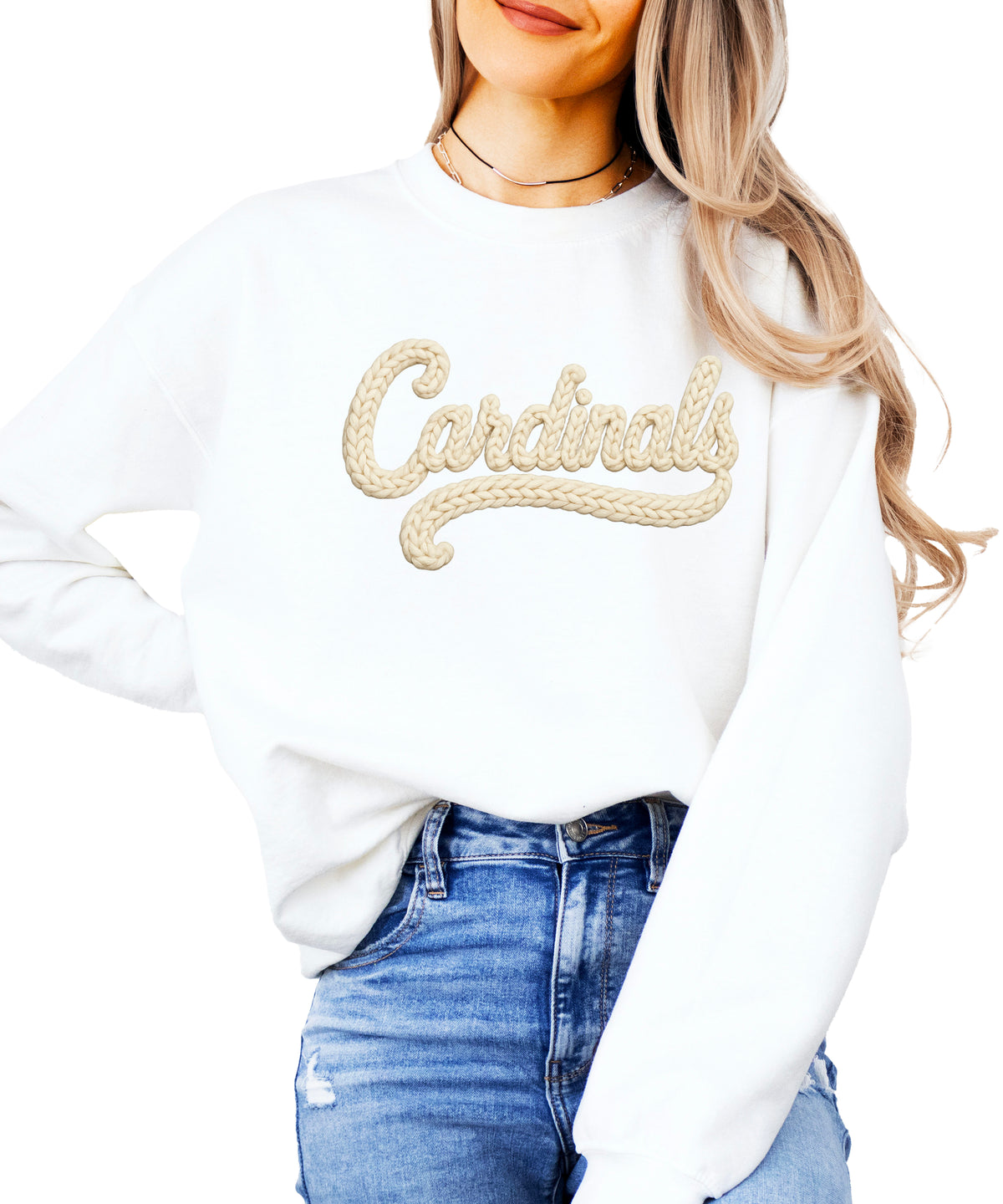 Cardinals yarn look crewneck sweatshirt for women in White