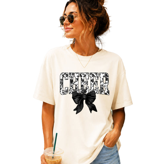 Cheer black floral coquette bow shirt, Ivory, view 2
