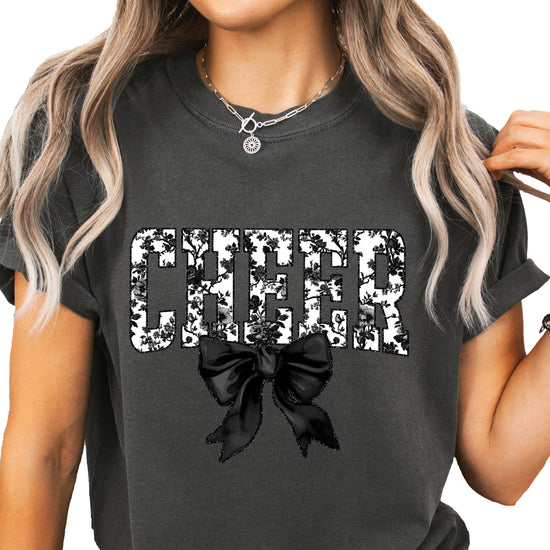 Cheer black floral coquette bow shirt, Pepper, view 2