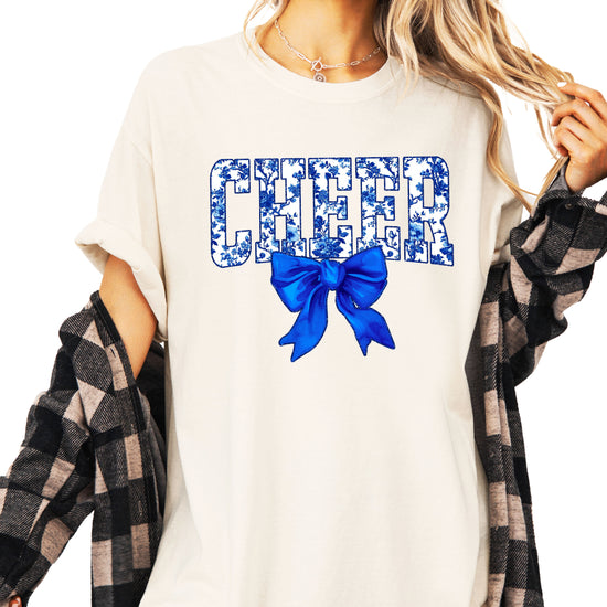 Cheer blue floral bow shirt in Ivory, second view