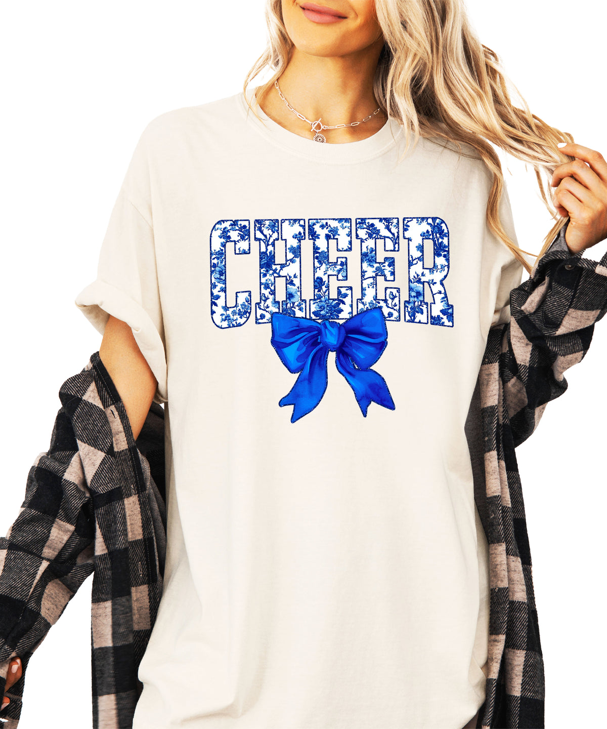 Cheer blue floral bow shirt in Ivory, second view