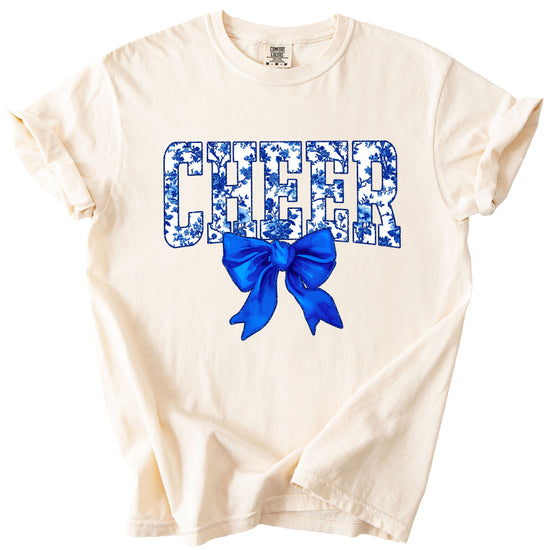 Cheer blue floral bow shirt in Ivory, lifestyle view