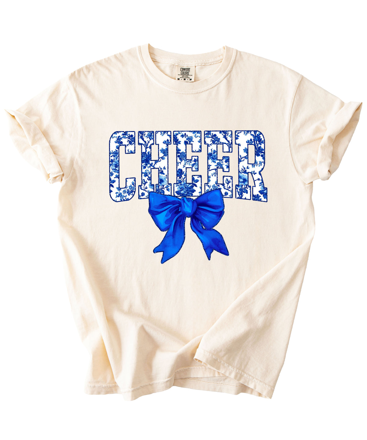 Cheer blue floral bow shirt in Ivory, lifestyle view