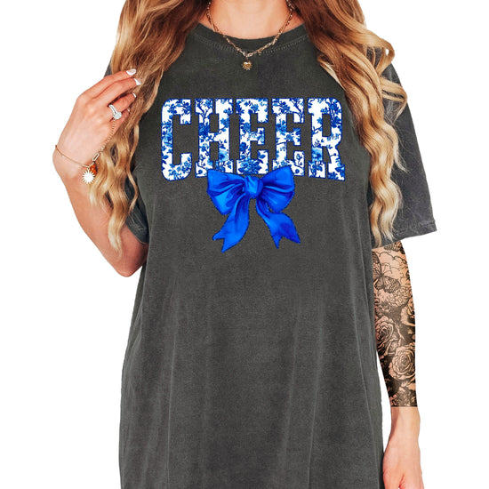 Cheer blue floral bow shirt in Pepper, second view