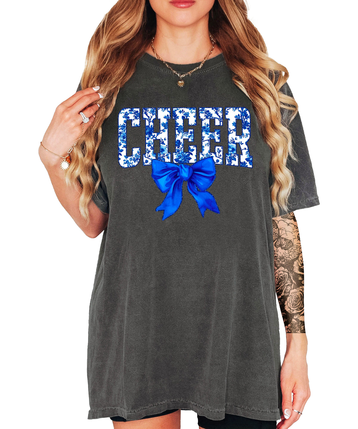 Cheer blue floral bow shirt in Pepper, second view