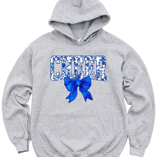 Cheer blue floral bow hoodie for women and teen girls, Gray hoodie, additional view 4