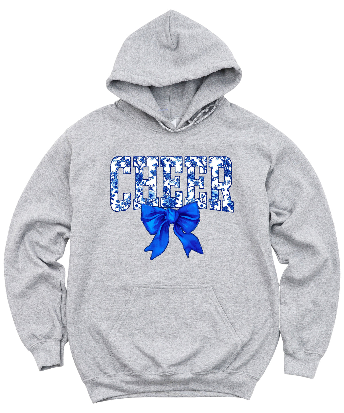 Cheer blue floral bow hoodie for women and teen girls, Gray hoodie, additional view 4
