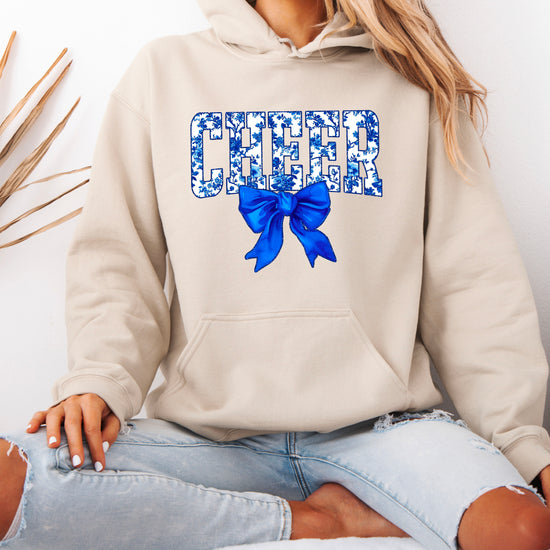 Cheer blue floral bow hoodie for women and teen girls, Sand hoodie, additional view 2