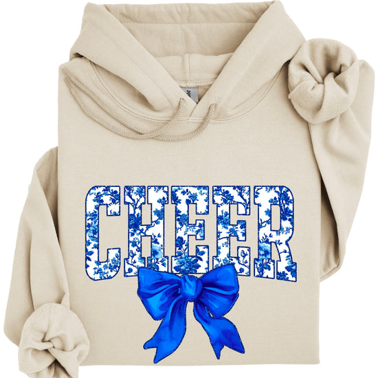 Cheer blue floral bow hoodie for women and teen girls, Sand hoodie, additional view 4