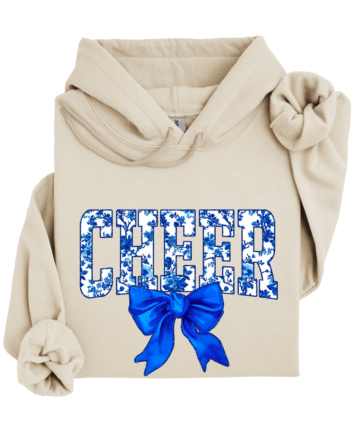 Cheer blue floral bow hoodie for women and teen girls, Sand hoodie, additional view 4