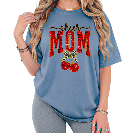 Cheerleader mom cherry coquette bow shirt, Blue Jean Comfort Colors tee, view 5