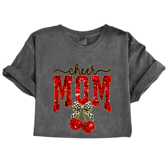 Cheerleader mom cherry coquette bow shirt, Pepper Comfort Colors tee, view 3